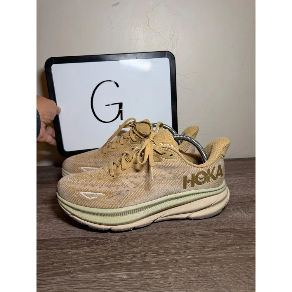 Hoka Clifton 9 Running Shoes Athletic Wheat Gardenia Tan Men 8.5 D Women 10